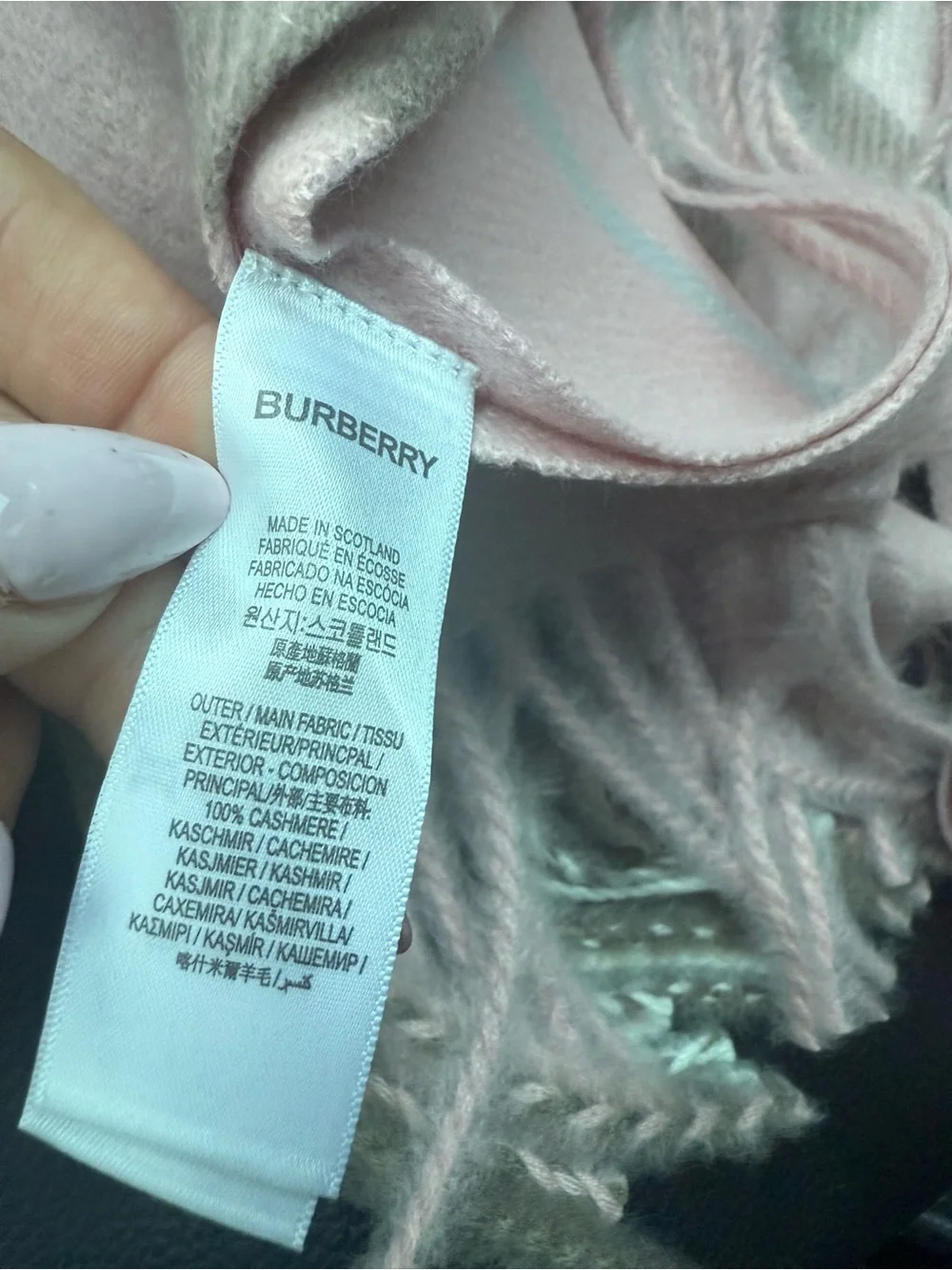 Burberry Pastel Pink Check Cashmere Wrap with Blue Accent